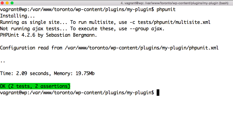 Output of phpunit after running multiple tests